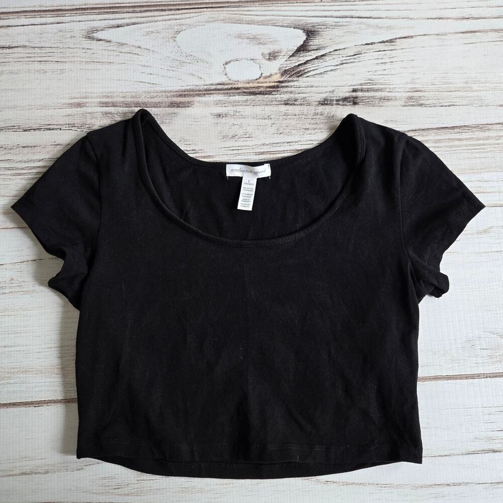 Ambiance Apparel Black Short Sleeve Crop Top sz L